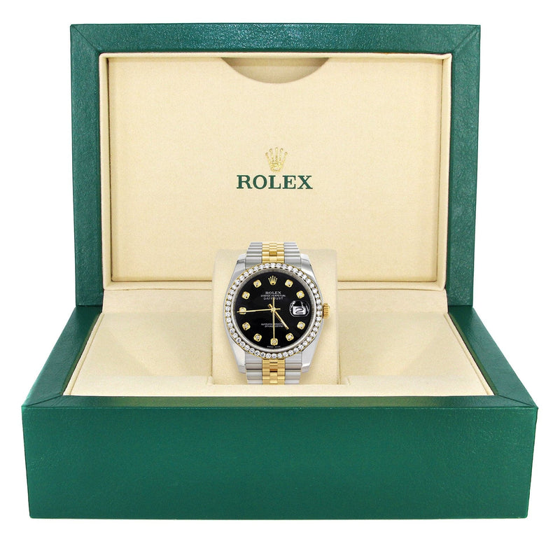 116233 | Hidden Clasp | Gold Rolex Datejust Watch | 36Mm | Black Dial | Jubilee Band