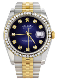 116233 | Hidden Clasp | Diamond Gold Rolex Watch For Men | 36Mm | Blue Dial | Jubilee Band