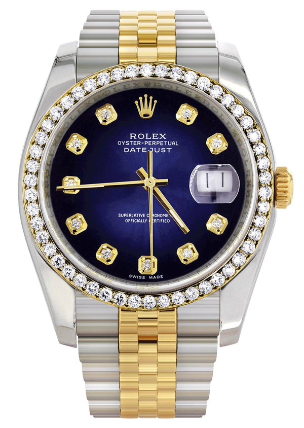 116233 | Hidden Clasp | Diamond Gold Rolex Watch For Men | 36Mm | Blue Dial | Jubilee Band