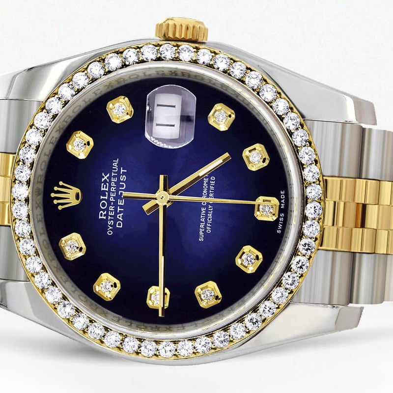 116233 | Hidden Clasp | Diamond Gold Rolex Watch For Men | 36Mm | Blue Dial | Jubilee Band