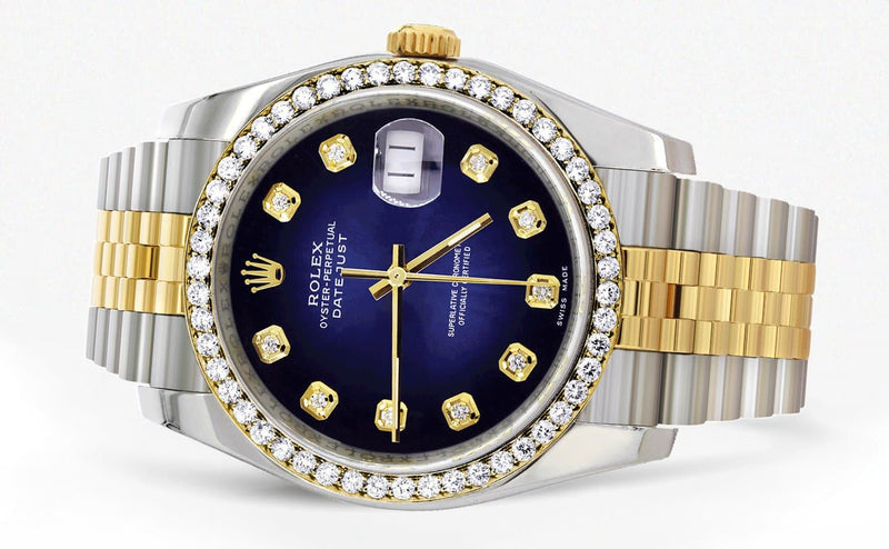 116233 | Hidden Clasp | Diamond Gold Rolex Watch For Men | 36Mm | Blue Dial | Jubilee Band