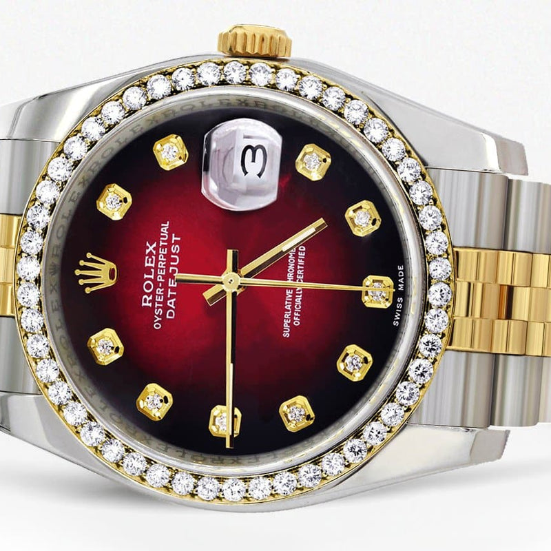 116233 | Hidden Clasp | Gold Rolex Datejust Watch | 36Mm | Red Dial | Jubilee Band