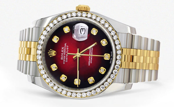 116233 | Hidden Clasp | Gold Rolex Datejust Watch | 36Mm | Red Dial | Jubilee Band
