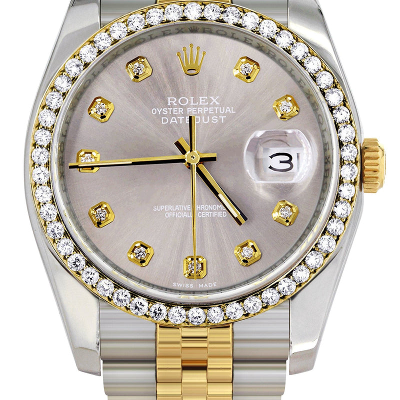 116233 | Hidden Clasp | Diamond Rolex Mens Watch Datejust | 36Mm | Grey Dial | Jubilee Band