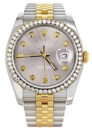 116233 | Hidden Clasp | Diamond Rolex Mens Watch Datejust | 36Mm | Grey Dial | Jubilee Band