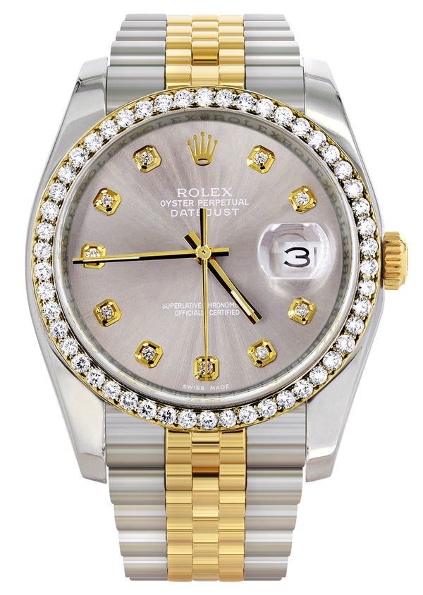 116233 | Hidden Clasp | Diamond Rolex Mens Watch Datejust | 36Mm | Grey Dial | Jubilee Band