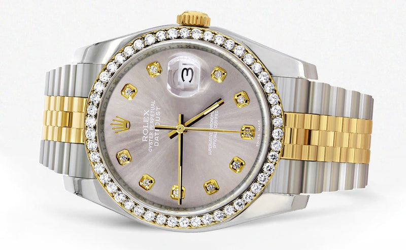 116233 | Hidden Clasp | Diamond Rolex Mens Watch Datejust | 36Mm | Grey Dial | Jubilee Band