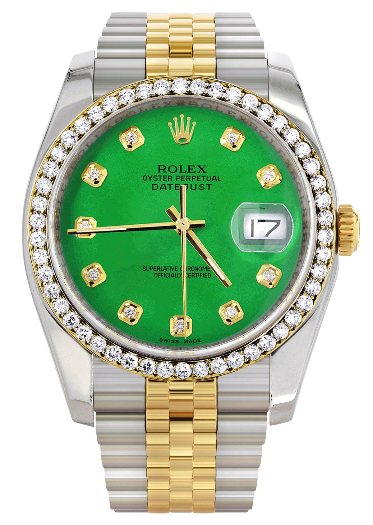 116233 | Hidden Clasp | Gold Rolex Datejust Watch | 36Mm | Green Dial | Jubilee Band