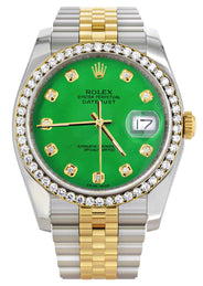 116233 | Hidden Clasp | Gold Rolex Datejust Watch | 36Mm | Green Dial | Jubilee Band