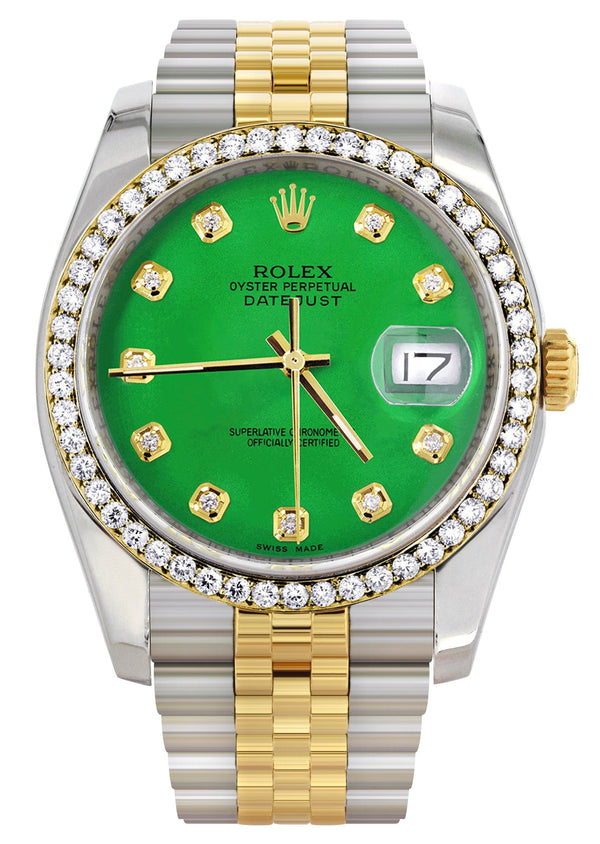 116233 | Hidden Clasp | Gold Rolex Datejust Watch | 36Mm | Green Dial | Jubilee Band