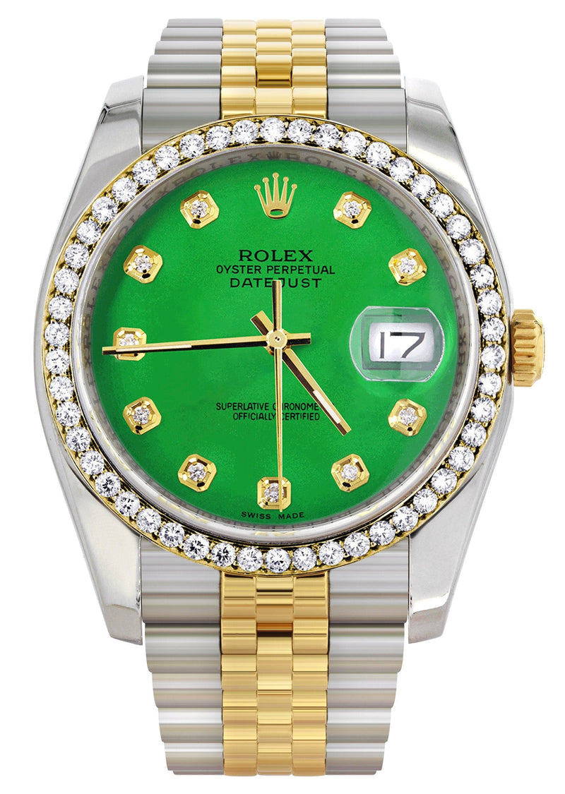 116233 | Hidden Clasp | Gold Rolex Datejust Watch | 36Mm | Green Dial | Jubilee Band