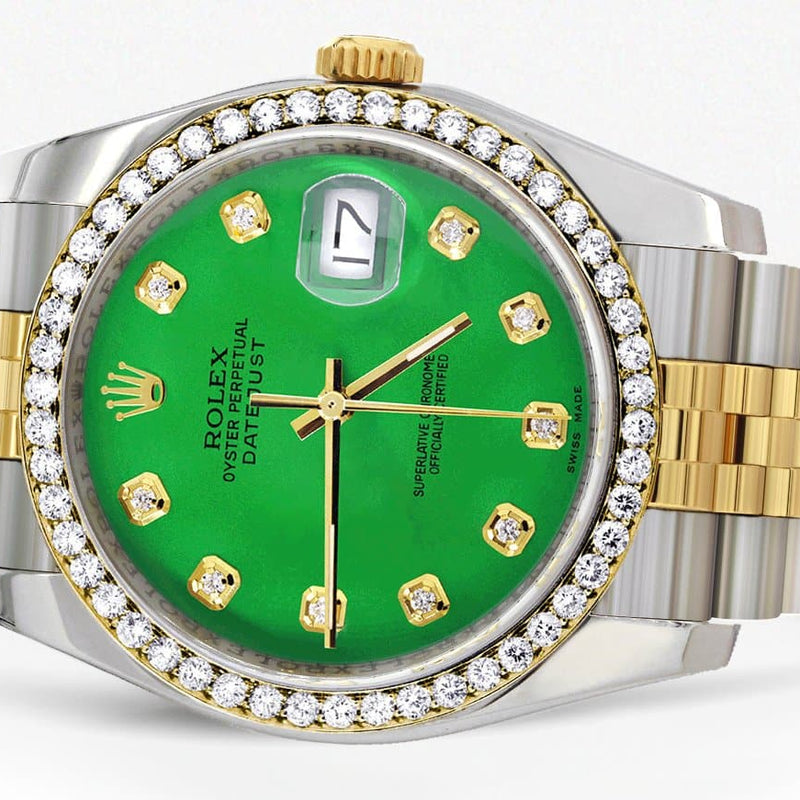 116233 | Hidden Clasp | Gold Rolex Datejust Watch | 36Mm | Green Dial | Jubilee Band