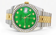 116233 | Hidden Clasp | Gold Rolex Datejust Watch | 36Mm | Green Dial | Jubilee Band