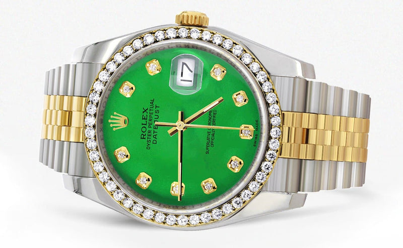116233 | Hidden Clasp | Gold Rolex Datejust Watch | 36Mm | Green Dial | Jubilee Band