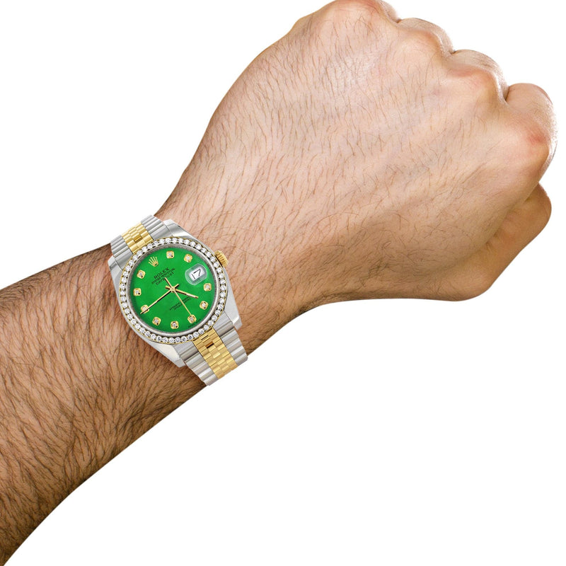 116233 | Hidden Clasp | Gold Rolex Datejust Watch | 36Mm | Green Dial | Jubilee Band