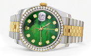 116233 | Hidden Clasp | Diamond Rolex Datejust Two Tone | 36MM | Green Diamond Mother Of Pearl Dial | Jubilee Band