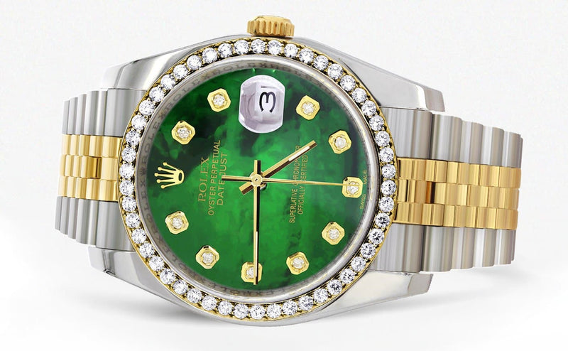 116233 | Hidden Clasp | Diamond Rolex Datejust Two Tone | 36MM | Green Diamond Mother Of Pearl Dial | Jubilee Band