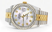 116233 | Hidden Clasp | Diamond Gold Rolex Watch For Men | 36Mm | White Mother Of Pearl  | Jubilee Band