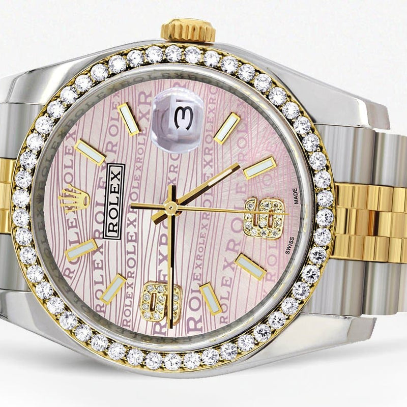 116233 | Hidden Clasp | Gold & Steel Rolex Datejust Watch | 36Mm | Custom Diamond Pink Dial | Jubilee Band