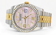 116233 | Hidden Clasp | Gold & Steel Rolex Datejust Watch | 36Mm | Custom Diamond Pink Dial | Jubilee Band