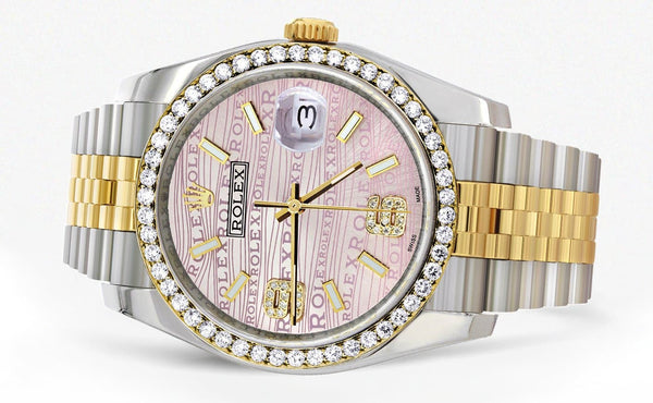116233 | Hidden Clasp | Gold & Steel Rolex Datejust Watch | 36Mm | Custom Diamond Pink Dial | Jubilee Band