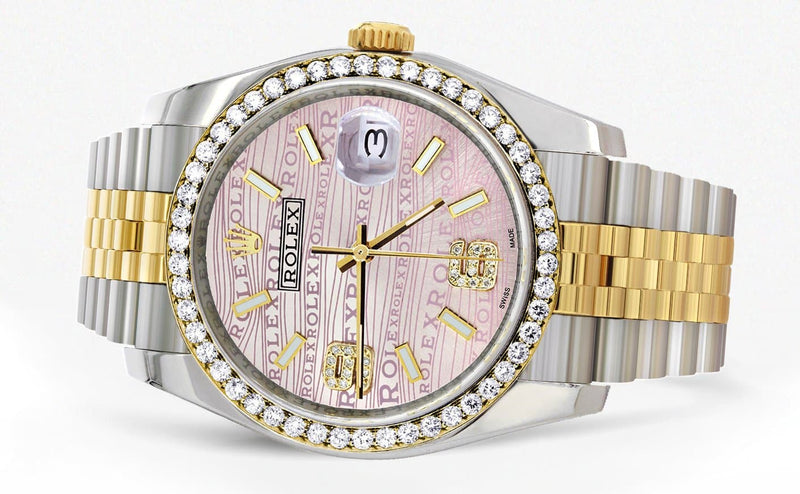 116233 | Hidden Clasp | Gold & Steel Rolex Datejust Watch | 36Mm | Custom Diamond Pink Dial | Jubilee Band