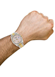 116233 | Hidden Clasp | Gold & Steel Rolex Datejust Watch | 36Mm | Custom Diamond Pink Dial | Jubilee Band