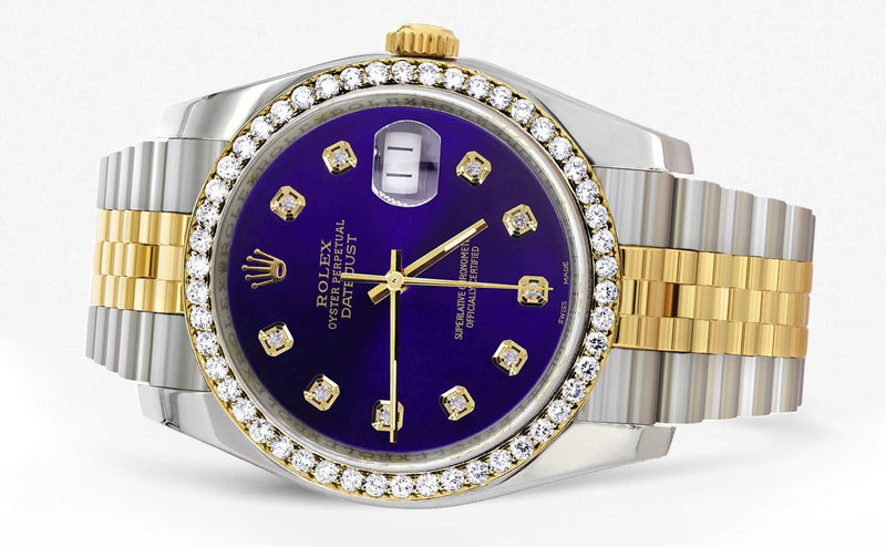 116233 | Hidden Clasp | Diamond Gold Rolex Watch For Men | 36Mm | Royal Blue Dial | Jubilee Band