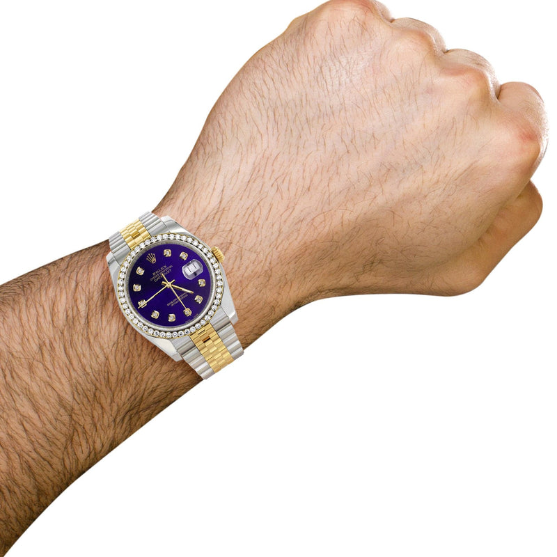 116233 | Hidden Clasp | Diamond Gold Rolex Watch For Men | 36Mm | Royal Blue Dial | Jubilee Band
