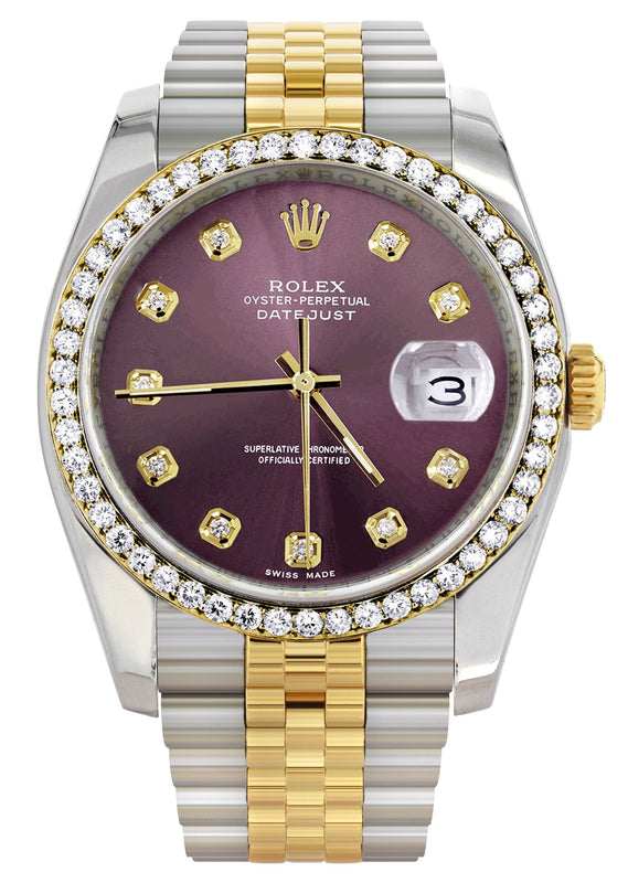116233 | Hidden Clasp | Diamond Rolex Datejust Watch | 36Mm | Purple Dial | Jubilee Band