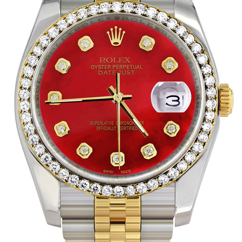 116233 | Hidden Clasp | Gold & Steel Rolex Datejust Watch | 36Mm | Diamond Red Mother Of Pearl Dial | Jubilee Band