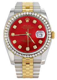 116233 | Hidden Clasp | Gold & Steel Rolex Datejust Watch | 36Mm | Diamond Red Mother Of Pearl Dial | Jubilee Band