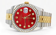 116233 | Hidden Clasp | Gold & Steel Rolex Datejust Watch | 36Mm | Diamond Red Mother Of Pearl Dial | Jubilee Band