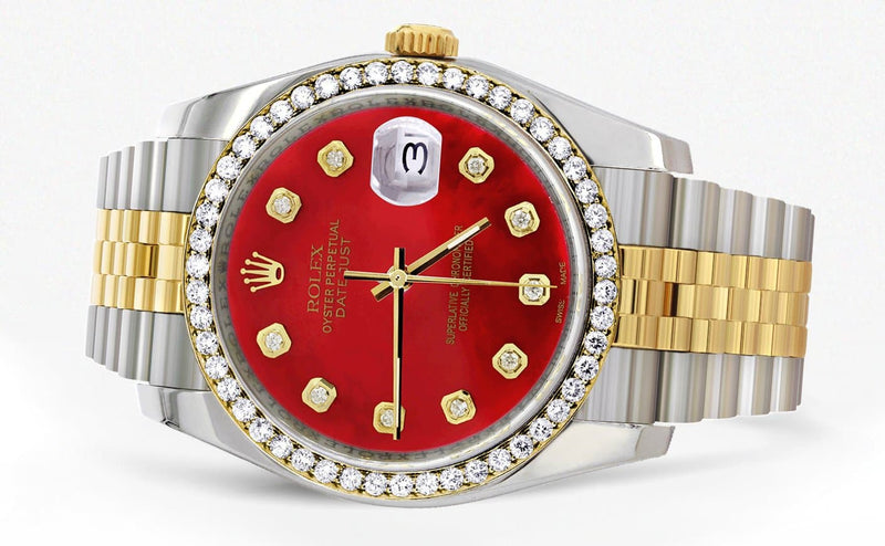 116233 | Hidden Clasp | Gold & Steel Rolex Datejust Watch | 36Mm | Diamond Red Mother Of Pearl Dial | Jubilee Band