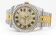116233 | Hidden Clasp | Diamond Gold Rolex Watch For Men | 36MM | Full Diamond Roman Dial | Jubilee Band