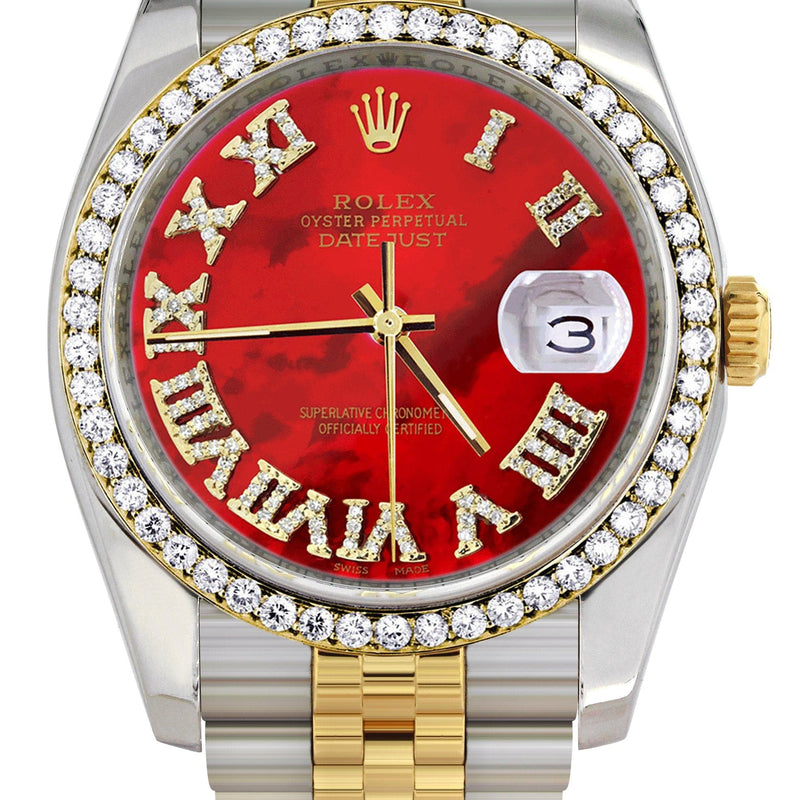 116233 | Hidden Clasp | Gold & Steel Rolex Datejust Watch | 36Mm | Diamond Red Roman Dial | Jubilee Band