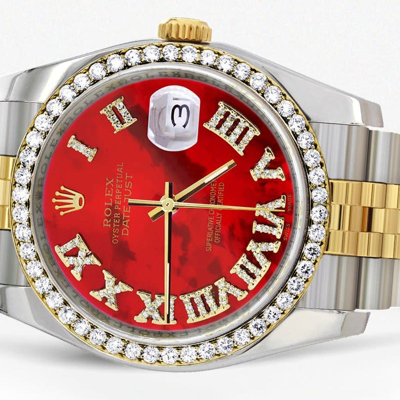116233 | Hidden Clasp | Gold & Steel Rolex Datejust Watch | 36Mm | Diamond Red Roman Dial | Jubilee Band