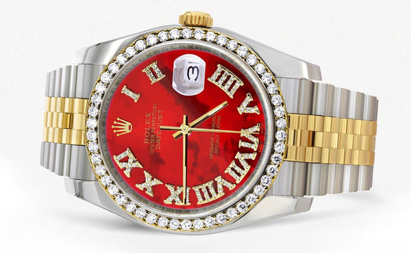 116233 | Hidden Clasp | Gold & Steel Rolex Datejust Watch | 36Mm | Diamond Red Roman Dial | Jubilee Band