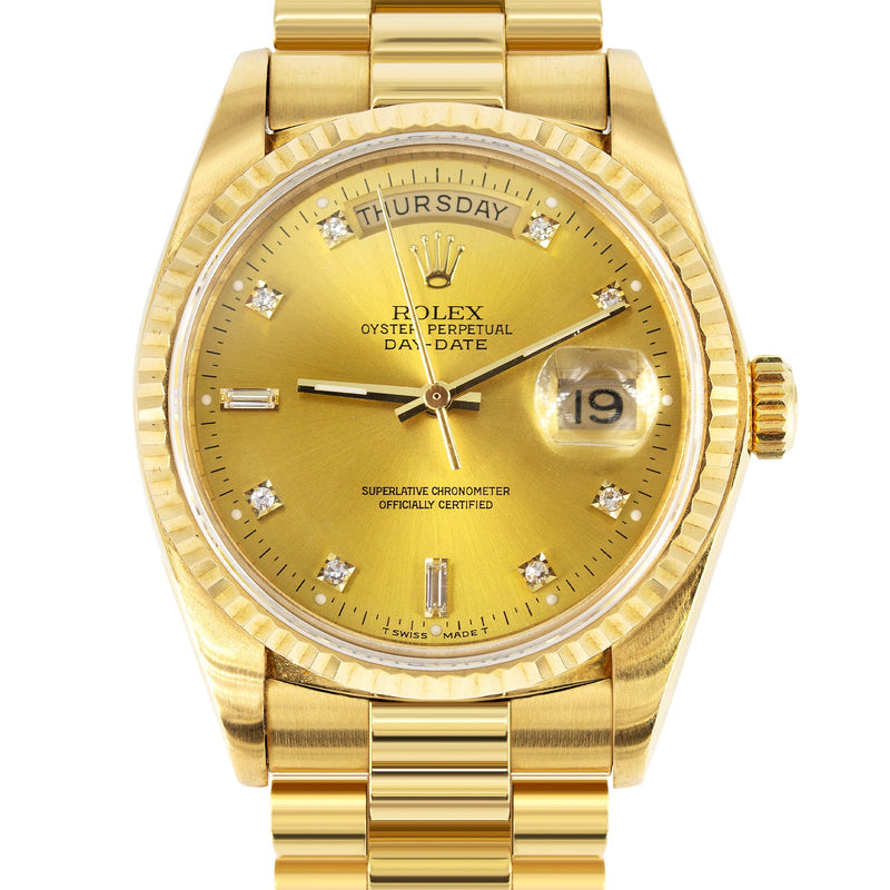 Rolex Day-Date | Presidential | Model 18238 | 18K Yellow Gold | FLUTED BEZEL| FACTORY DIAMOND CHAMPAGNE DIAL