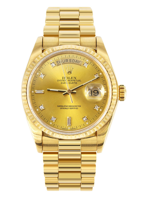 Rolex Day-Date | Presidential | Model 18238 | 18K Yellow Gold | FLUTED BEZEL| FACTORY DIAMOND CHAMPAGNE DIAL