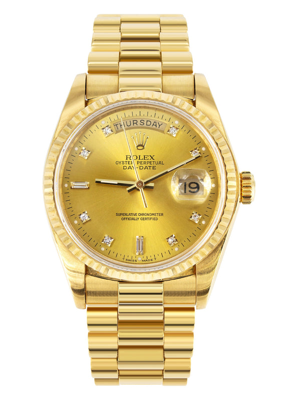 Rolex Day-Date | Presidential | Model 18238 | 18K Yellow Gold | FLUTED BEZEL| FACTORY DIAMOND CHAMPAGNE DIAL