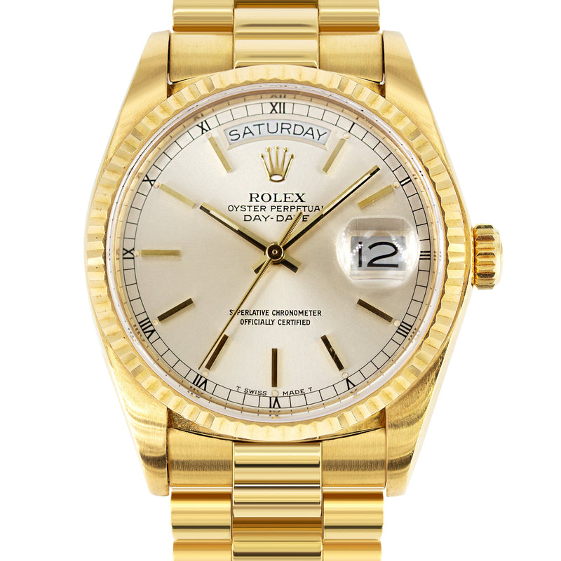 Rolex Day-Date | Presidential | Model 18238 | 18K Yellow Gold | FLUTED BEZEL| SILVER STICK