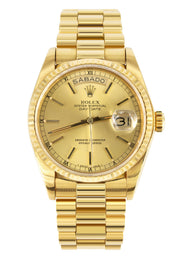 Rolex Day-Date | Presidential | Model 18238 | Spanish Day |  18K Yellow Gold | FLUTED BEZEL| CHAMPAGNE STICK DIAL