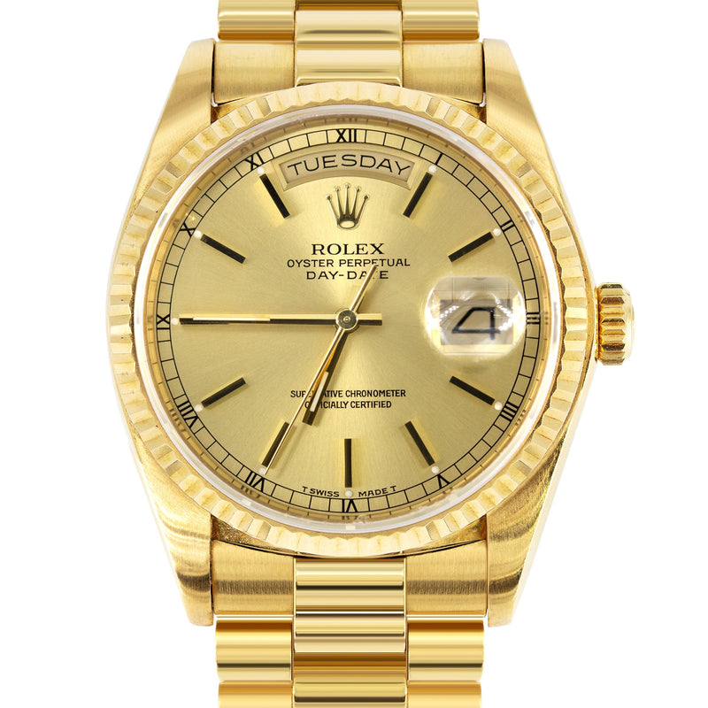 Rolex Day-Date | Presidential | Model 18238 | 18K Yellow Gold | Fluted Bezel | Champagne Stick