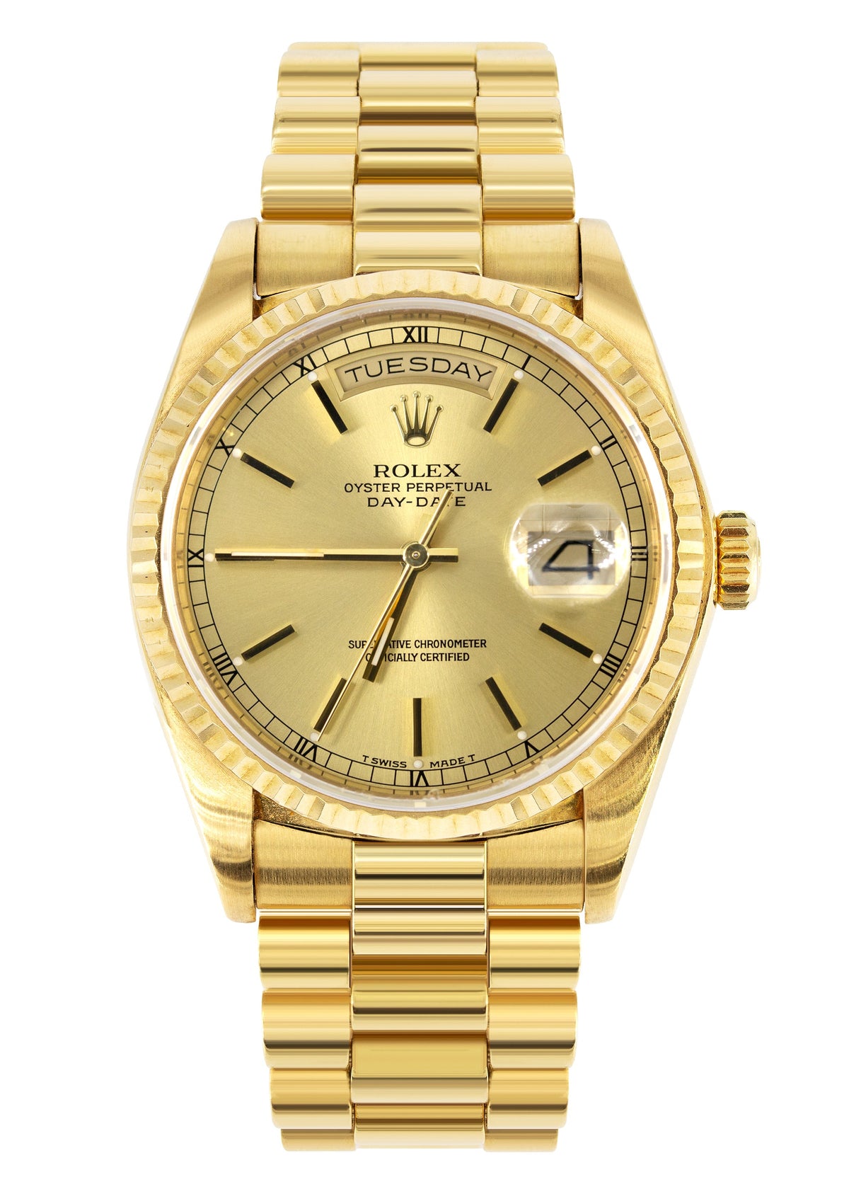 Rolex Day-Date | Presidential | Model 18238 | 18K Yellow Gold | Fluted Bezel | Champagne Stick