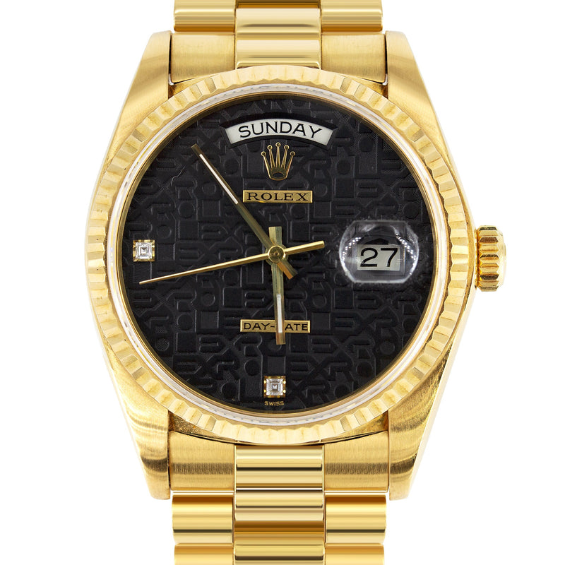 Rolex Day Date | 18k Gold 18238 | 36mm Black Rare Jubilee 6 & 9 Diamond Dial