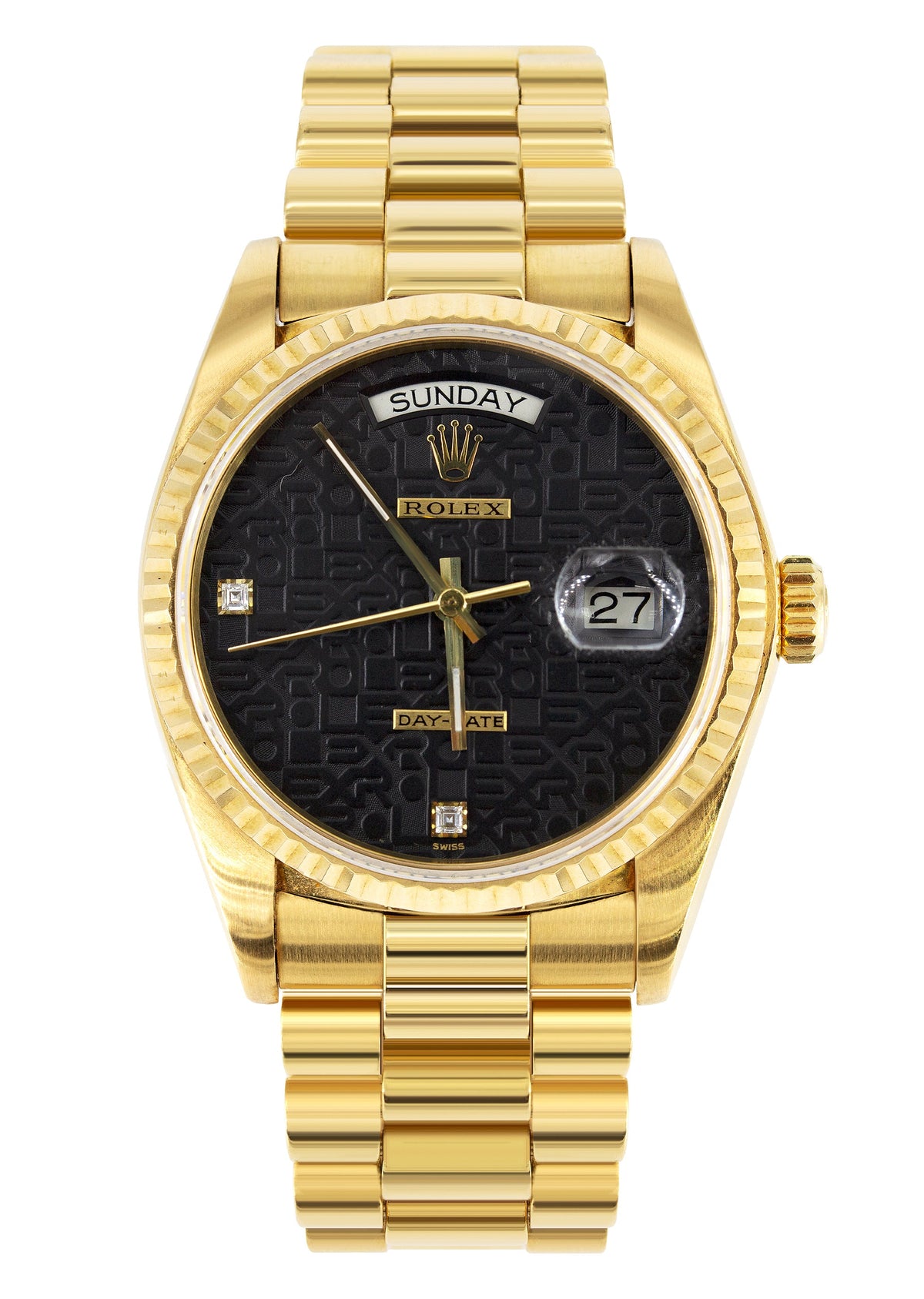 Rolex Day Date | 18k Gold 18238 | 36mm Black Rare Jubilee 6 & 9 Diamond Dial