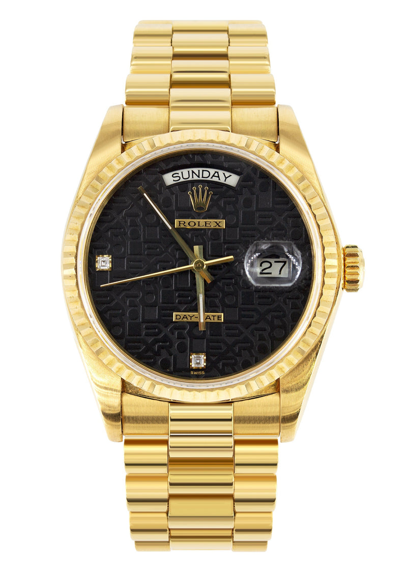 Rolex Day Date | 18k Gold 18238 | 36mm Black Rare Jubilee 6 & 9 Diamond Dial