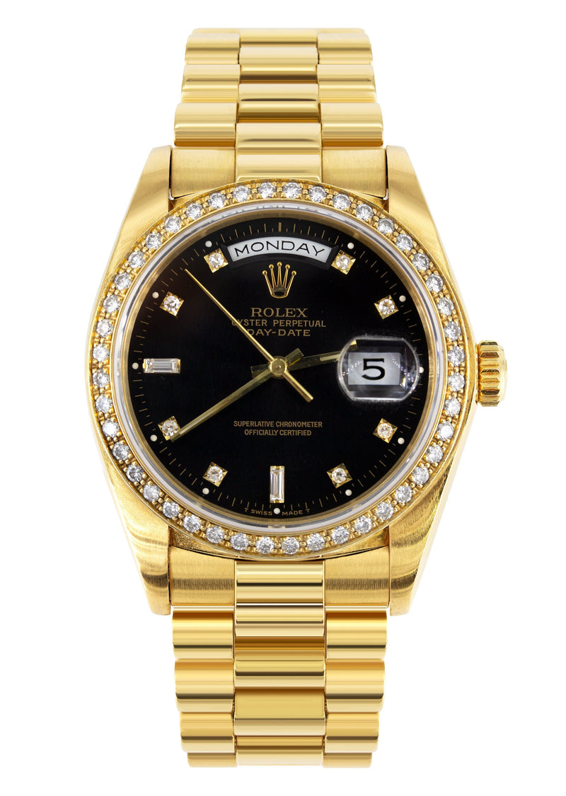 Rolex Day Date | 18k Gold 18238 | 36mm Black Diamond Dial | Diamond Bezel
