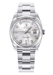 Rolex Day Date | 18k White Gold 118209| 36mm Silver Diamond Dial | Dome Bezel